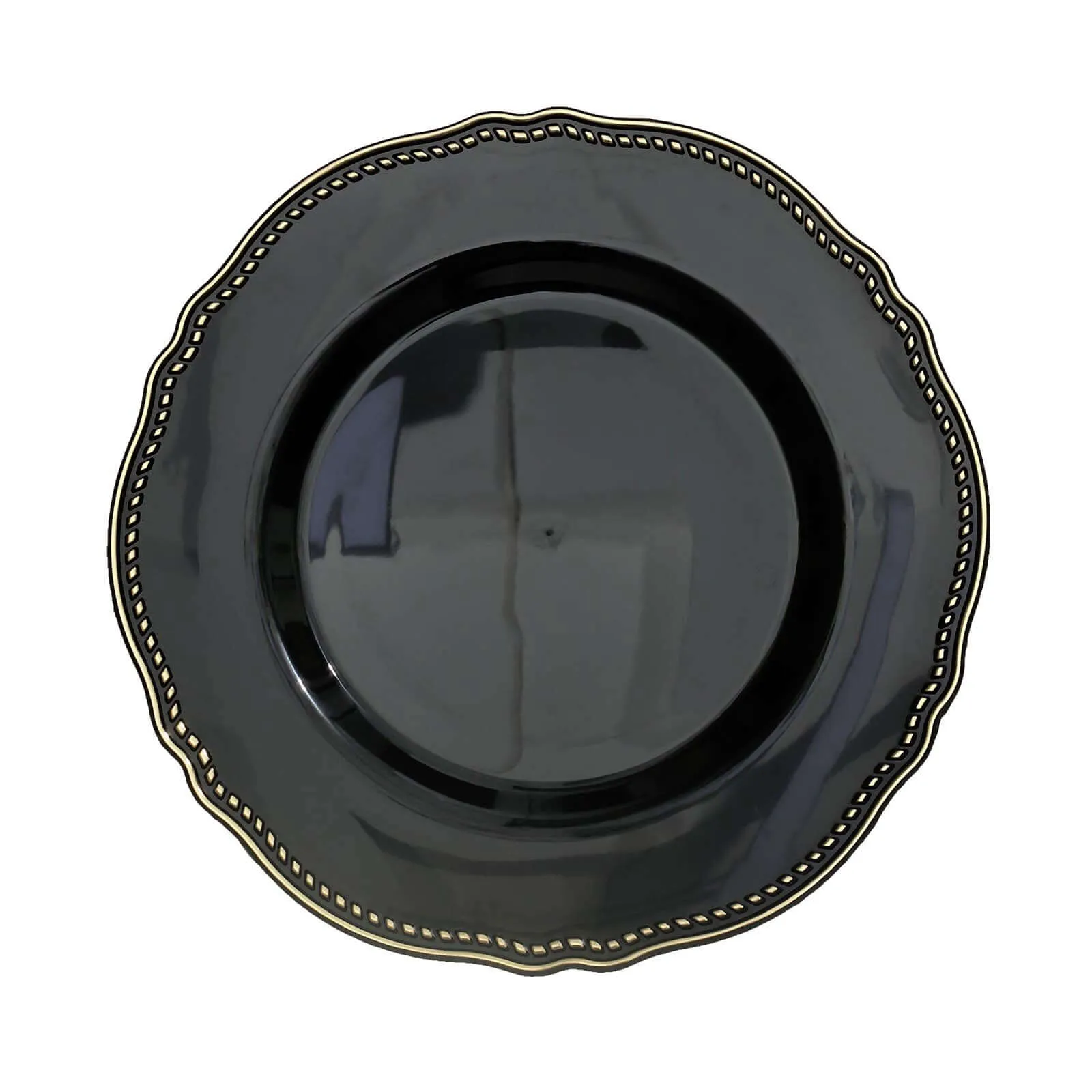 10 Pack 10" Black Gold Scalloped Rim Disposable Dinner Plates, Large Plastic Party Plates