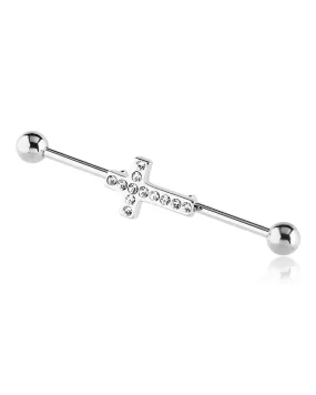 14 Gauge | Jewelled Cross 37mm Industrial Barbell