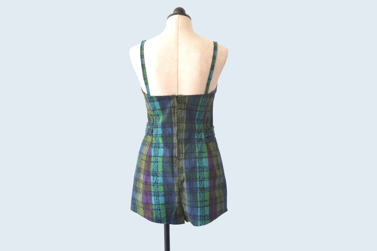 1950s Plaid Romper Cotton Swimsuit size M