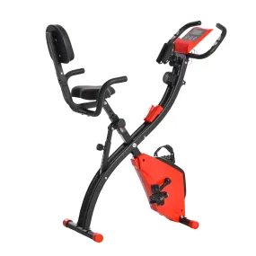 2-In-1 Upright Exercise Recumbent Bike Adjustable Resistance Stationary Fitness Home Gym Foldable w/ Armrests LCD Monitor Cycling Wheels Red Cycle