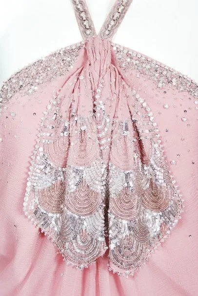 2003 Christian Dior by Galliano Beaded Pale Pink Silk Flapper Mini Dress