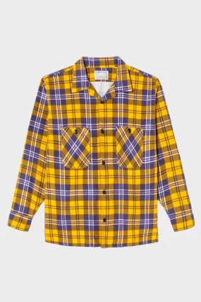 50s Plaid Straight Bottom Shirt - Yellow/Purple