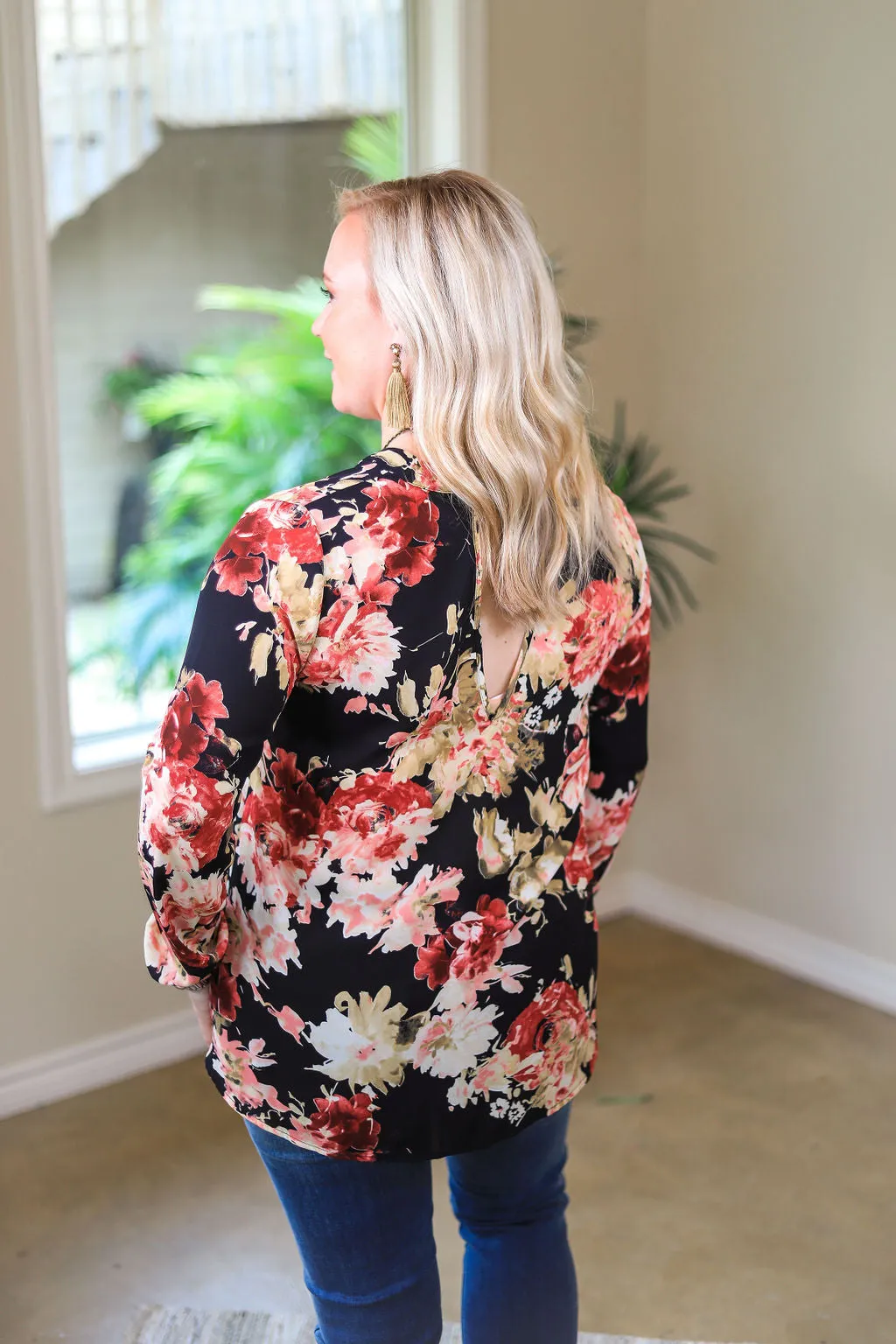 All Your Life Long Sleeve Floral Blouse in Black