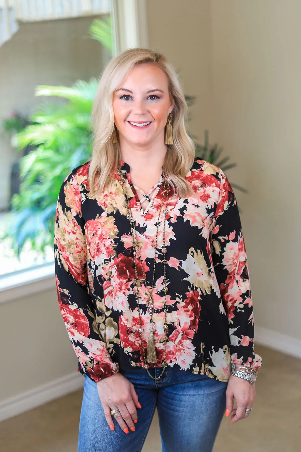 All Your Life Long Sleeve Floral Blouse in Black