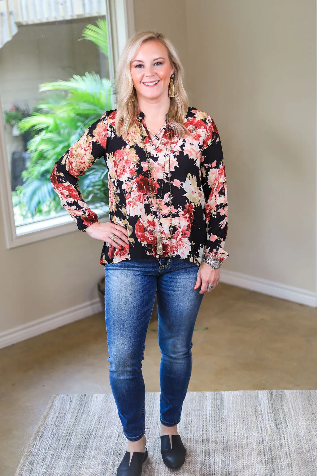 All Your Life Long Sleeve Floral Blouse in Black