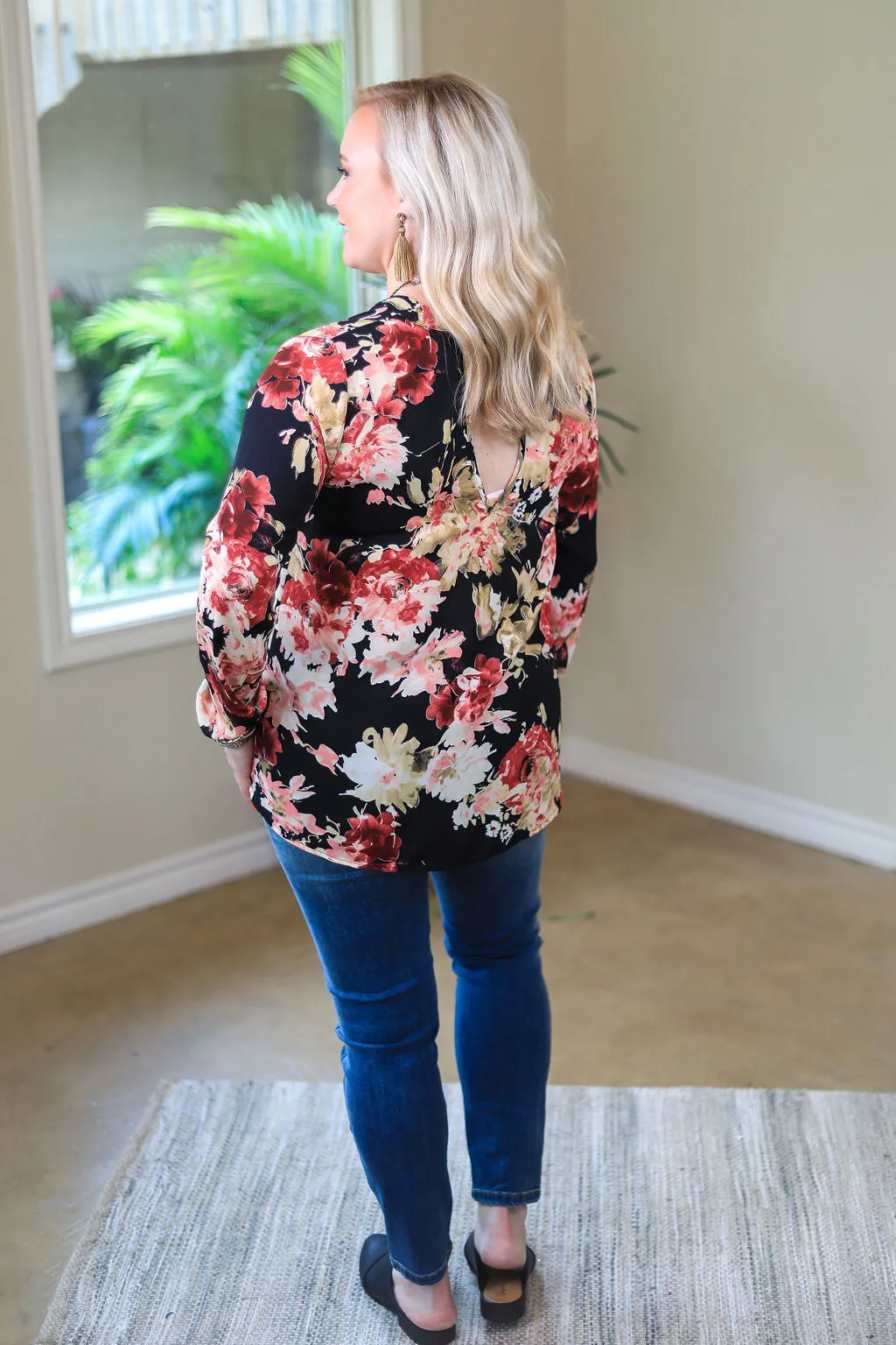 All Your Life Long Sleeve Floral Blouse in Black