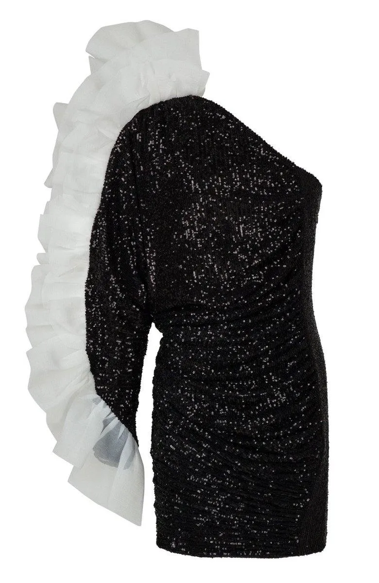 Andrea Black One Shoulder Sequin Mini Dress