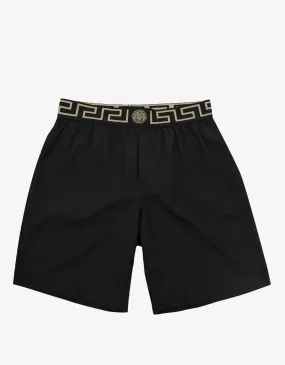 Black Greek Pattern Long Swim Shorts