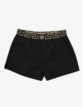 Black Greek Pattern Swim Shorts