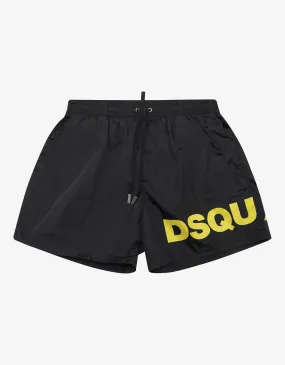 Black Swim Shorts with Yellow Logo