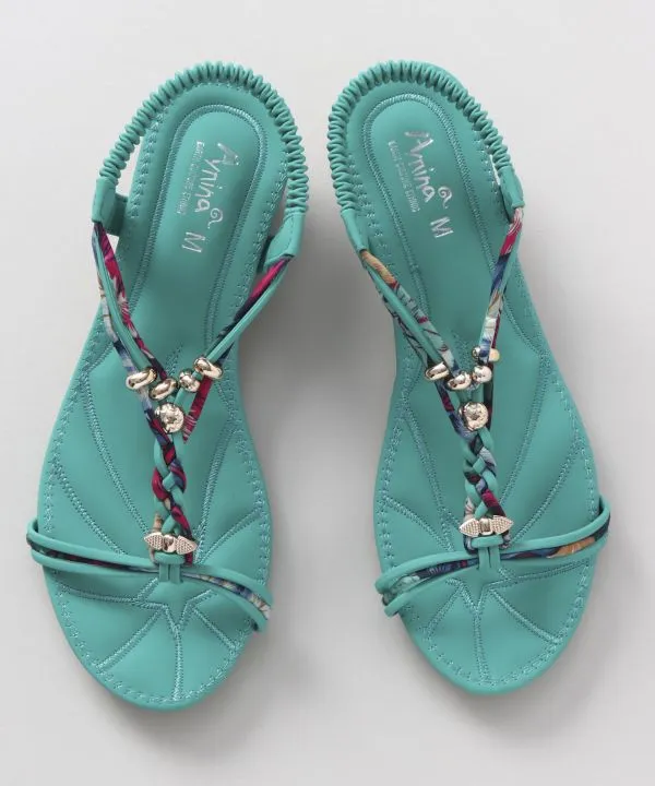 Boho Wedge Sandals - Turquoise