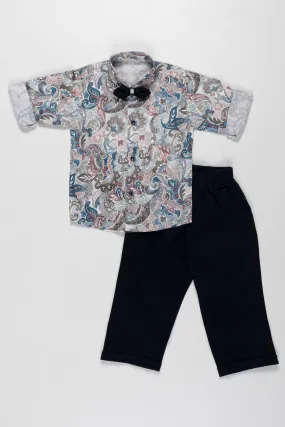 Boys Elegant Floral Dress Shirt and Pant Set for Smart Casual Occasions