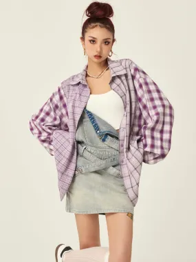 Camila Purple Plaid Long Sleeve Button Up Boyfriend Shirt Top