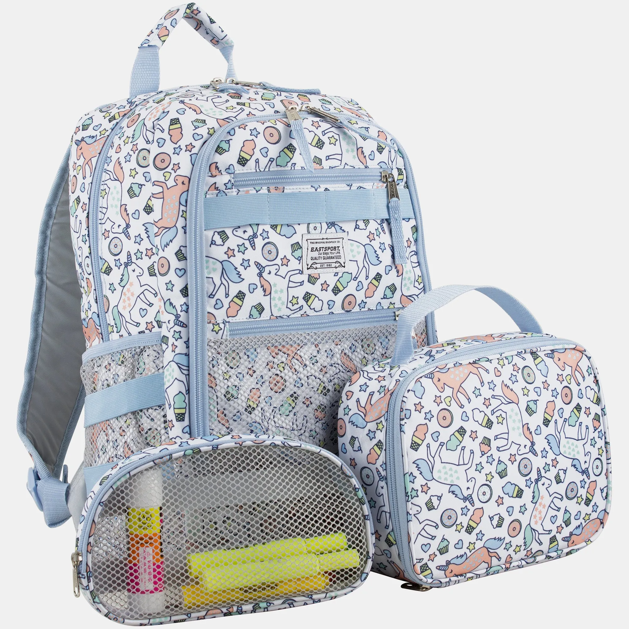 Compact 3-Piece Combo Backpack with Lunch Box and Snack/Pencil Pouch