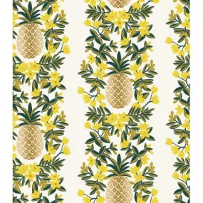 Cotton   Steel : Rifle Paper Co. Primavera - Pineapple Stripe - Cream Metallic