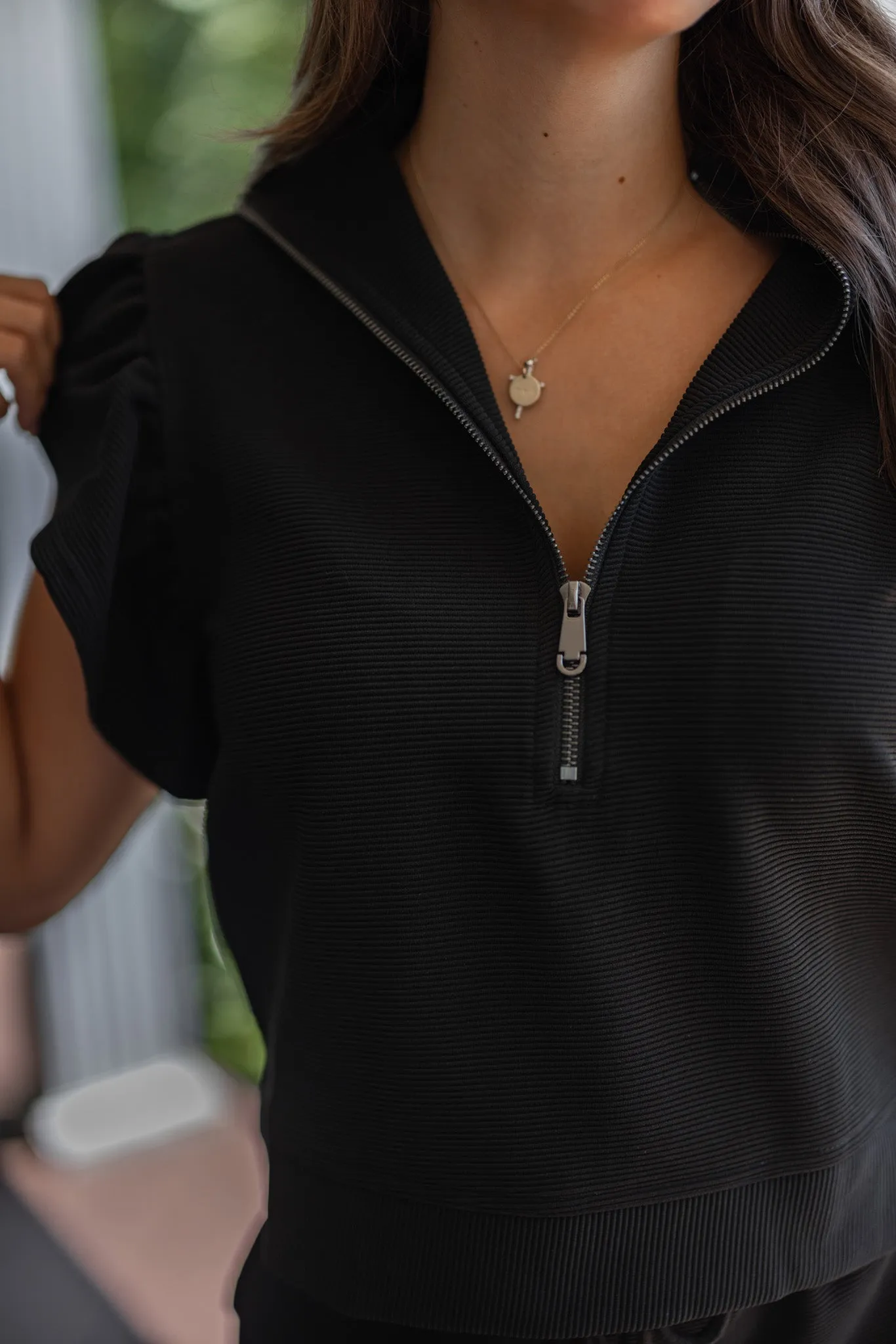 Everyday Elegance Black Textured Top