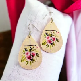 Floral Faith Earrings - Handmade Earrings, Handmade Jewelry, Christian Accessories, Cross Earrings, Faith Jewelry, Christian Earrings