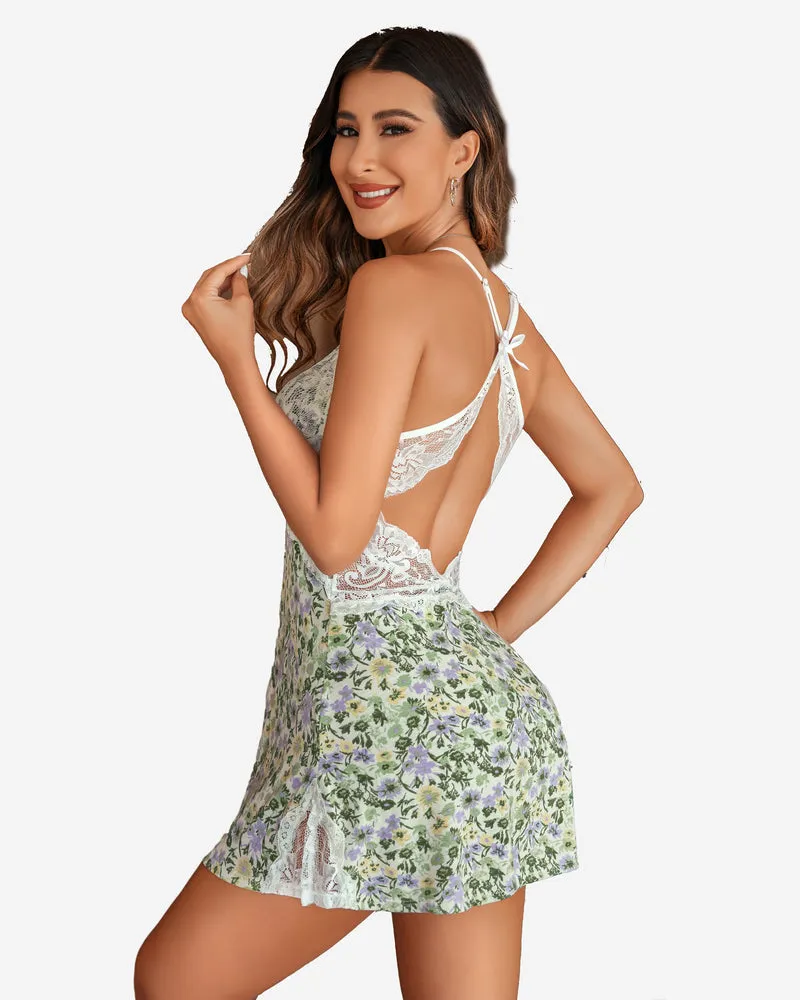 Floral Print Lace Lingerie Dress