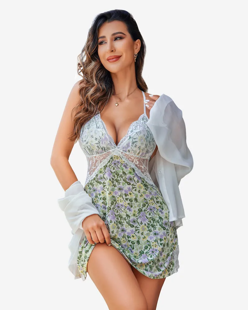 Floral Print Lace Lingerie Dress