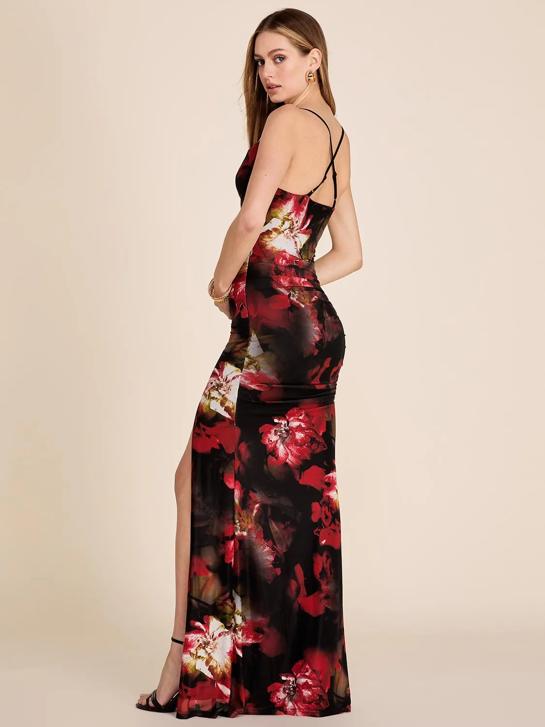 Floral Printed Mesh Gown