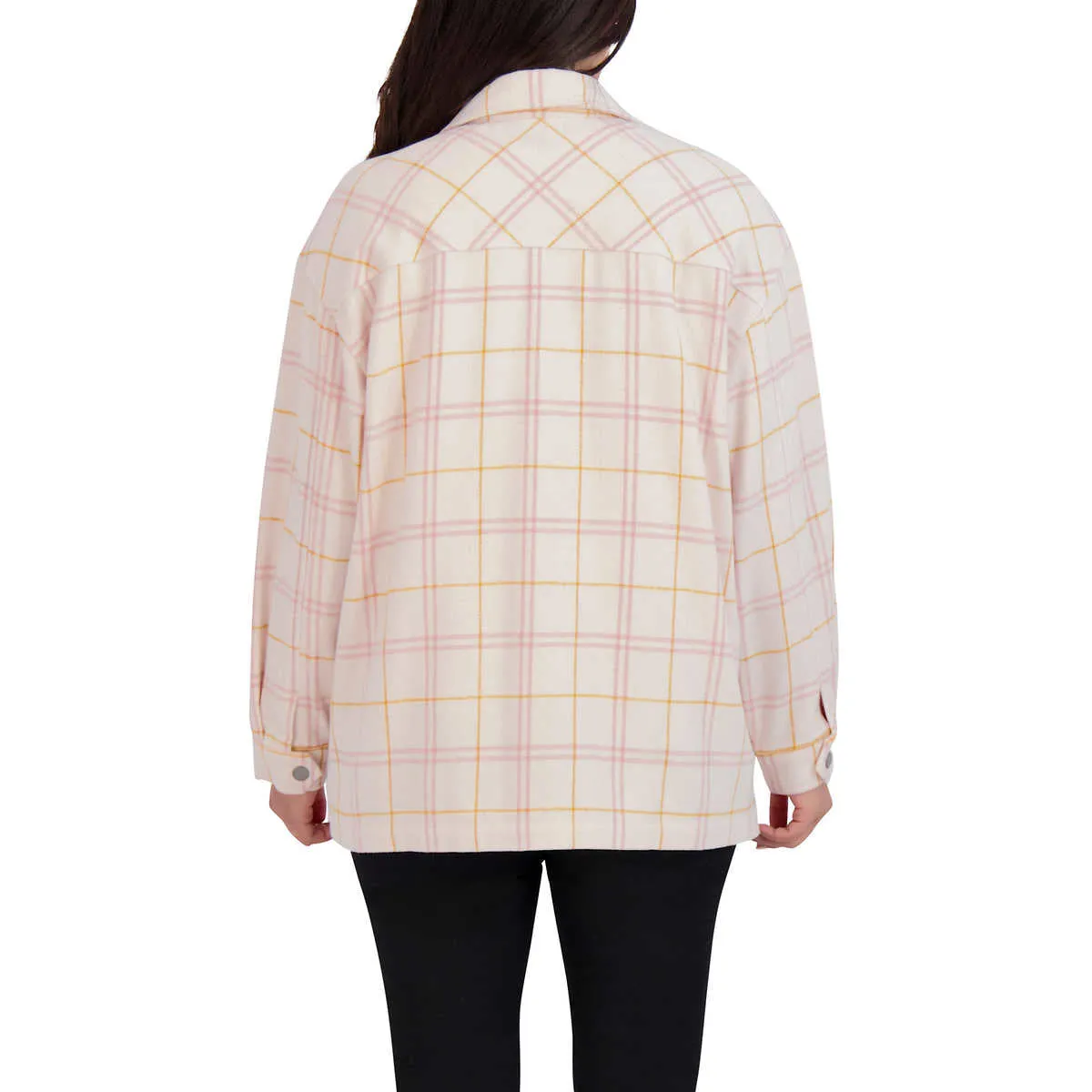 HFX Women's Relaxed Fit Front Snap Cozy Plaid Shirt Jacket