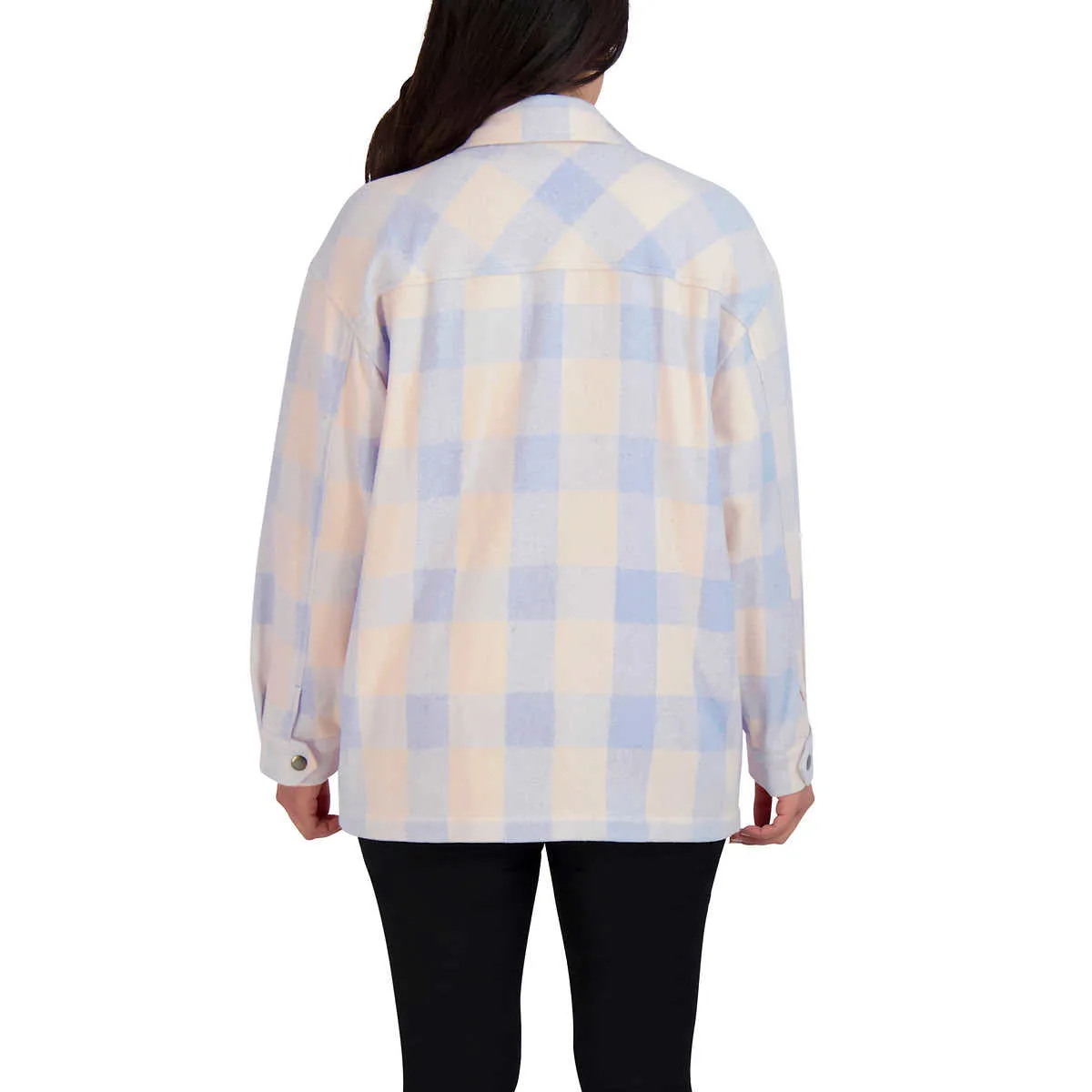 HFX Women's Relaxed Fit Front Snap Cozy Plaid Shirt Jacket