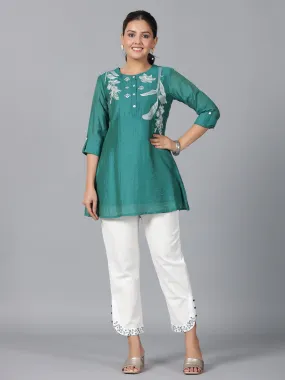 Juniper Women Green Chanderi Embroidered Co-ord  Set