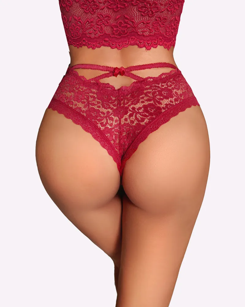 Lace Criss Cross Back Floral Hipster Panties