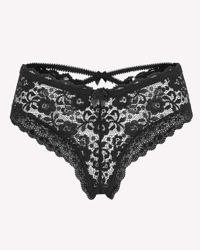 Lace Criss Cross Back Floral Hipster Panties