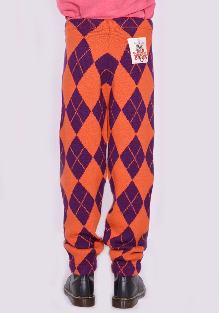 LIBERAL YOUTH MINISTRY LYM04P031 ARLEQUIN KNITTED PANTS PURPLE/ORANGE