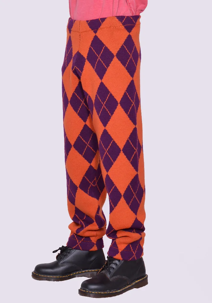 LIBERAL YOUTH MINISTRY LYM04P031 ARLEQUIN KNITTED PANTS PURPLE/ORANGE