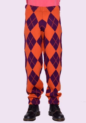 LIBERAL YOUTH MINISTRY LYM04P031 ARLEQUIN KNITTED PANTS PURPLE/ORANGE