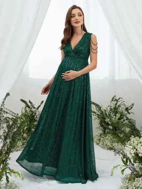 Maternity Chain Detail Plunging Neck Sequin Dress