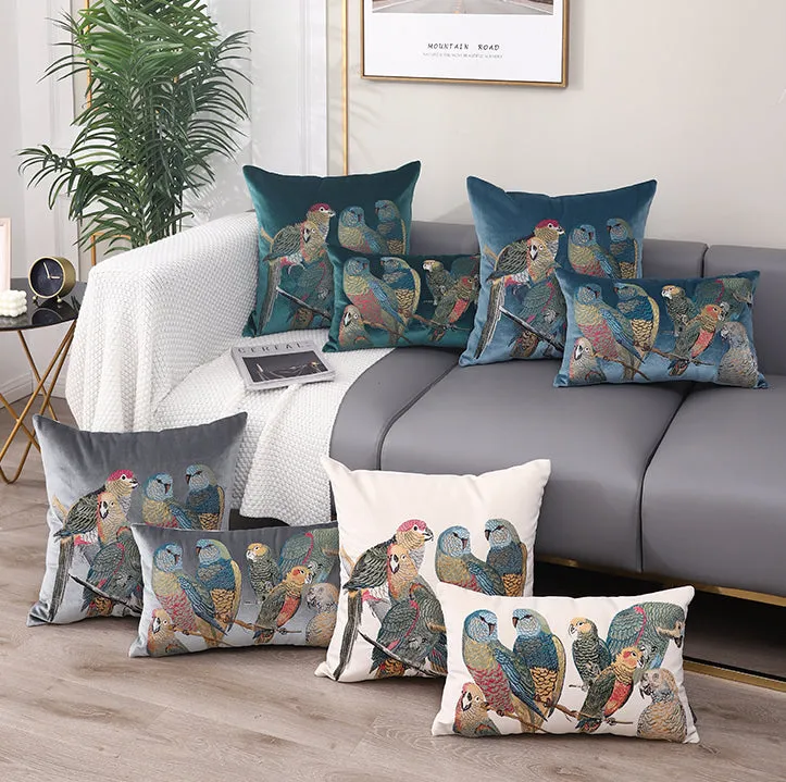 Parrot Embroidered Throw Cushion