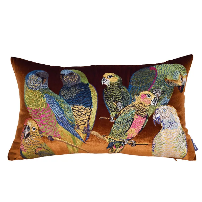 Parrot Embroidered Throw Cushion