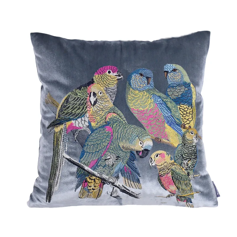 Parrot Embroidered Throw Cushion