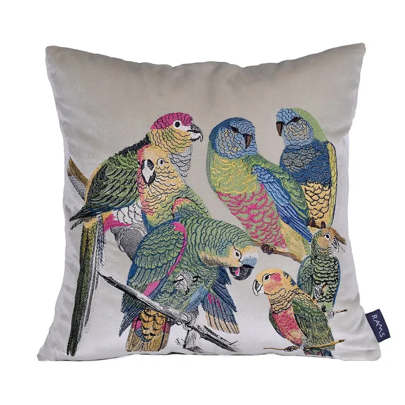 Parrot Embroidered Throw Cushion