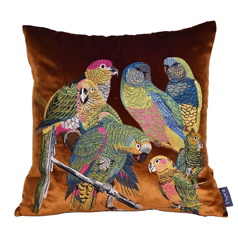 Parrot Embroidered Throw Cushion