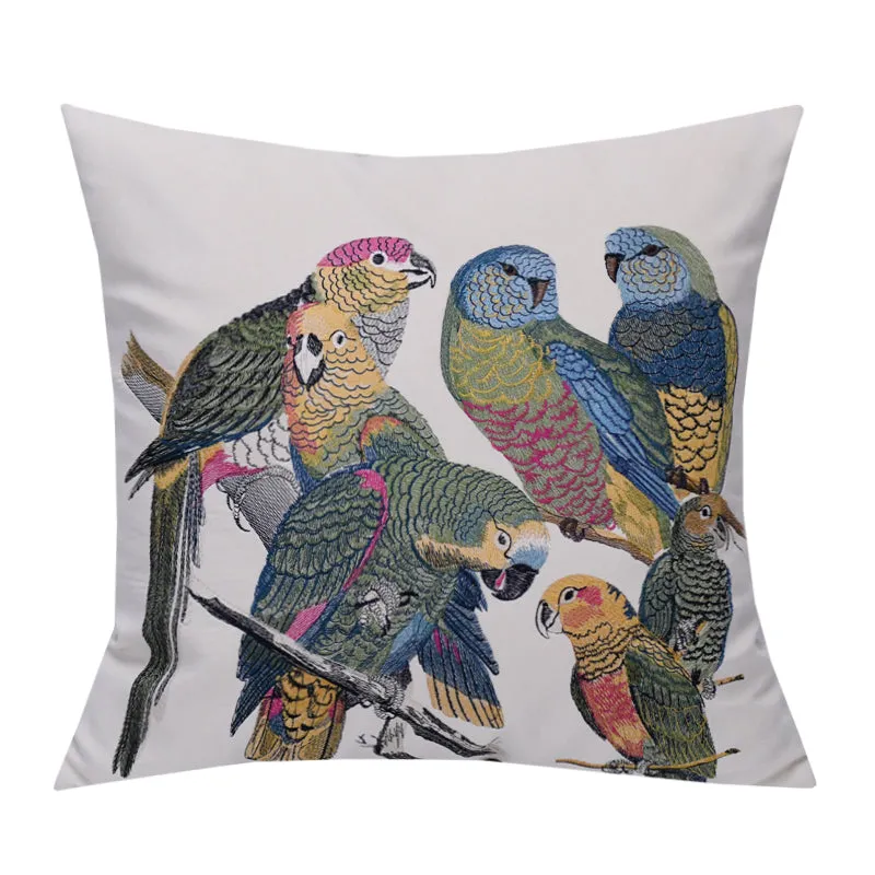 Parrot Embroidered Throw Cushion