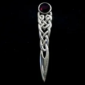 Pewter Celtic Knot Kilt Pin - Purple Stone