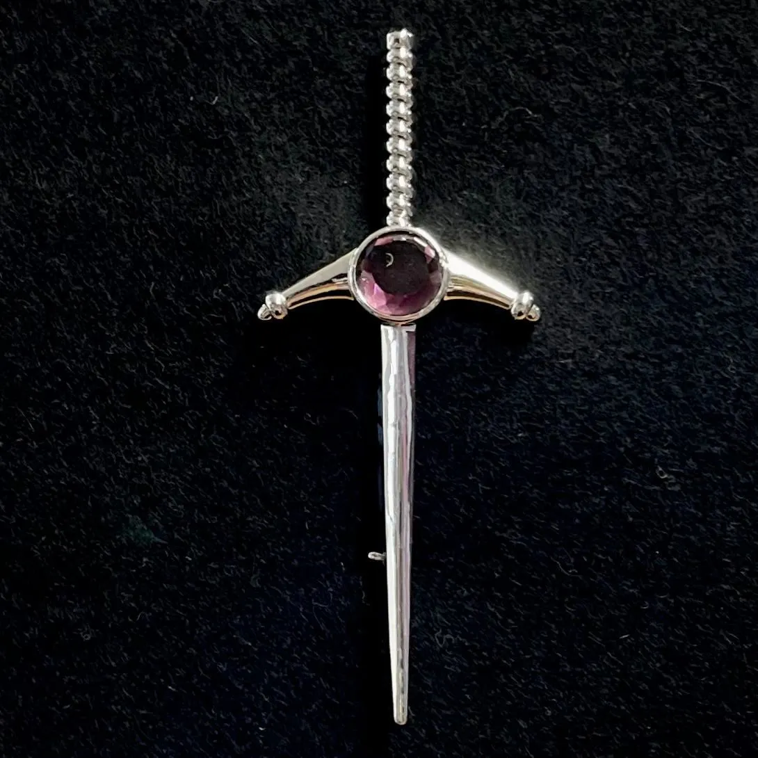 Pewter Sword Kilt Pin - Purple Stone